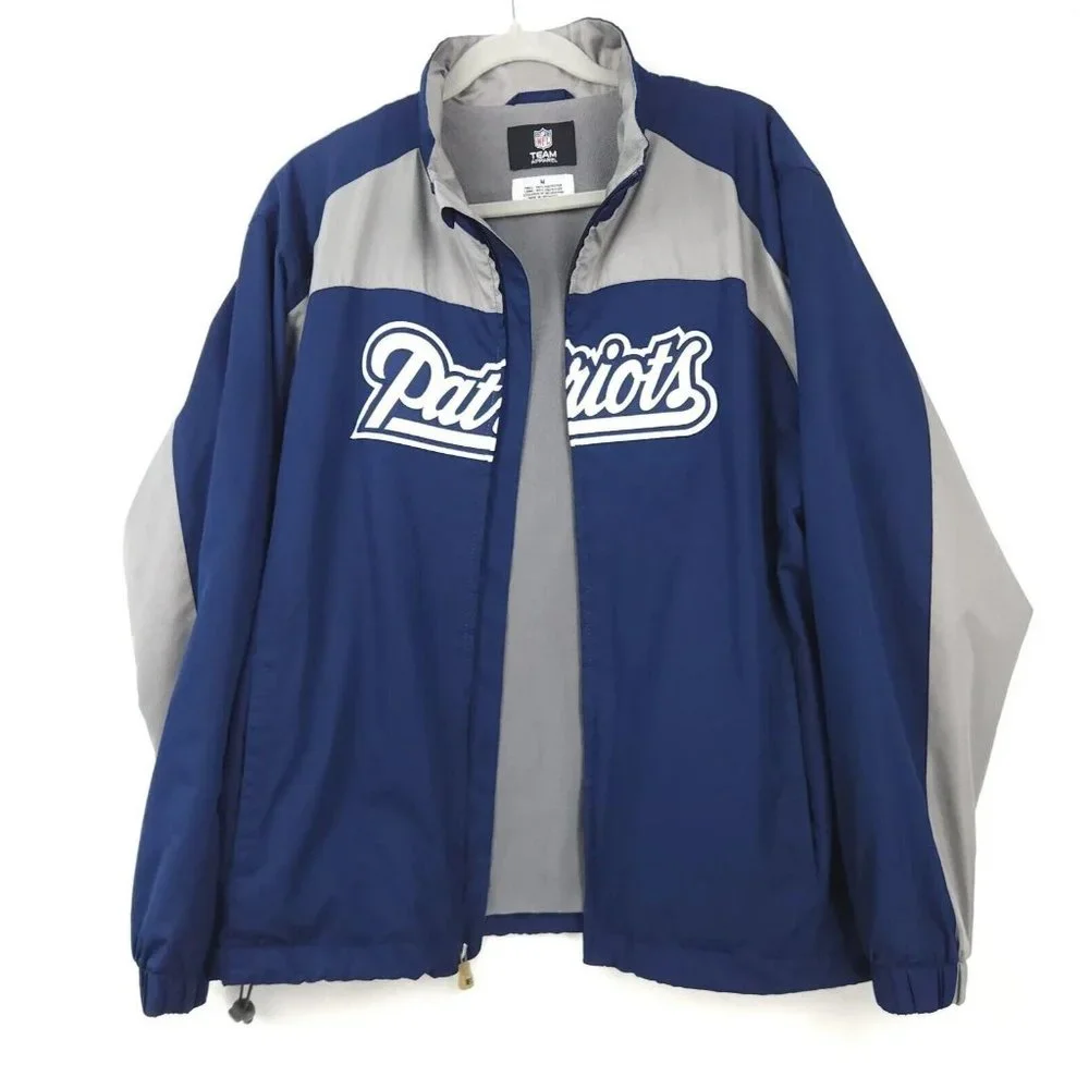 NFL Team Apparel NE Patriots Mens Size M Fleece Lined Full Zip Jacket Blue/Grey